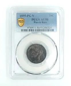 プエルトリコ 20 センタボス アルフォンソ 13 世 1895 PGV PCGS AU50 シルバー (.835)