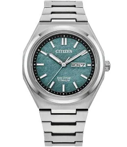 シチズン レディース アクセサリー 腕時計 Citizen Men's Eco-Drive Sport Luxury Zenshin Quartz Three Hand Titanium Bracelet Watch Silver/Blue ブルー
