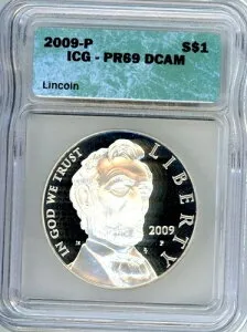 2009-P リンカーン生誕200周年記念銀貨 ? ICG PR69 DCAM プルーフ .900 銀貨 1ドル