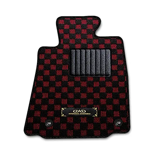 SUZUKI(スズキ) Xbee クロスビー 型式：MN71S/MND1S 年式：H29/12～ ※センターコンソール無 D.A.D フロアマット チェックモデル 1台分 チェックブラック×レッド/オーバーロック(ふちどり)カラー：ブラック/刺繍：ゴールド