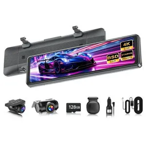 VANBARドライブレコーダーミラー型分離【最新BSD運転補助・LCA後方車両検出・GPS搭載Type-C電源上下+左右画像逆転可】4K+2.5Kドラレコ前後128GBカード付きIMX415センサー音声制御WDRHDR