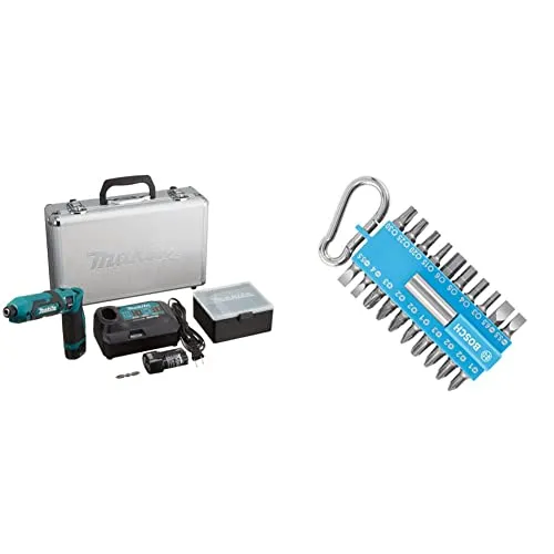 マキタ ペン型インパクトドライバTD022(7.2V)青 トルク25Nm 1.5Ahバッテリ2本・充電器付 TD022DSHX＋ボッシュ(BOSCH) 21ピースドライバービットセット(ブルー) 2607002822