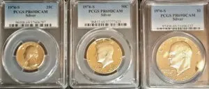 1976 S 90% シルバー バイセンテニアル 3 コイン ロット 25c、50c $1 PCGS PR 69 DCAM