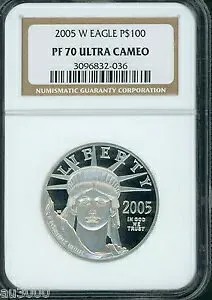 2005-W $100 プラチナ イーグル 自由の女神 1 オンスNGC PF70 プルーフ PR70 カメオ!!