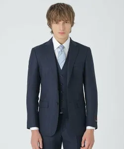 BLACK LABEL CRESTBRIDGE MIYUKIプルシャンブルーTOPシャドーストライプスリーピーススーツ ブルーレーベル / ブラックレーベル・クレストブリッジ スーツ・フォーマル セットアップスーツ ネイビー