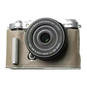 Mr.Stone｜ミスターストーン 富士フイルム X-M5用 本革ケース クラシック メタルグリップ付 トープベージュ/白ステッチ PTBF007