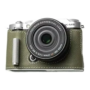 Mr.Stone｜ミスターストーン 富士フイルム X-M5用 本革ケース クラシック メタルグリップ付 フィールドグリーン/白ステッチ PTBF012