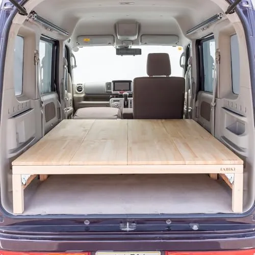 TABIKI 車中泊ベッドキット ワックス塗装, エブリィワゴン DA17W/NV100クリッパー/スクラムワゴン/タウンボックス対応, 175×120cm, 8分割式天板, 赤松集成材 (脚高21ｃｍ)