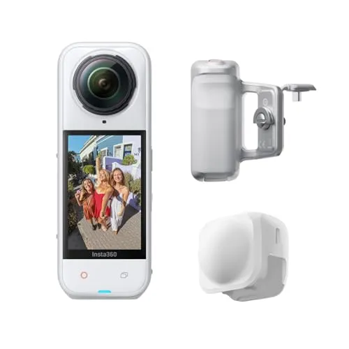Insta360 X5 撮影グリップキット モデル サテンホワイト - 防水 8K 360度全景カメラ、高い暗所性能、見えない自撮り棒効果、頑丈で交換可能なレンズ、3時間バッテリー、ウィンドガード内蔵、手ブレ補正、トリプルAIチップデザイン