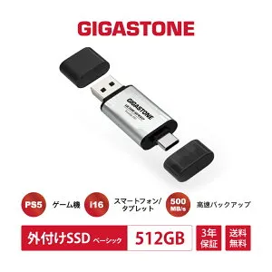数量限定！【保証3年】【PS5/iPhone16対応】GIGASTONE 外付けSSD 256GB USB3.2 Gen2 最大500MB/s 高速ポータブルSSD 超小型・軽量 USB-C & USB-A搭載 MacBook / iPad / スマホ / ノートPC対応 ゲーム・動画編集・写真