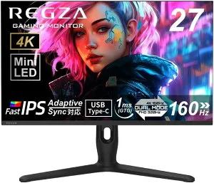 REGZA ゲーミングモニター 27インチ Mini LED 量子ドット 4K 160Hz/FHD 320Hz デュアルモード 1ms(GTG) HDR1400 Fast IPS USB Type-C対応 Adaptive Sync HDMI対応 RM-G278R