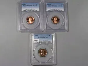 3 プルーフ PCGS リンカーン ウィート ペニー: 1986-S および 1991-S PR69 RD DCAM、1961 PR67 RD。