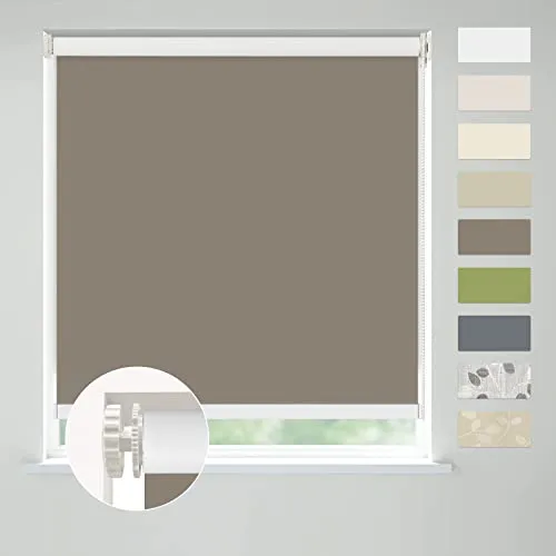 SAIFANSI ロールスクリーン 遮光 ロールカーテン ロールスクリーン つっぱり １級遮光 穴あけ不要 オーダーメイド チェーン式 防水 遮光 突っ張り式 取り付け簡単 遮熱 UVカット 幅135cm×丈90cm ブラウン