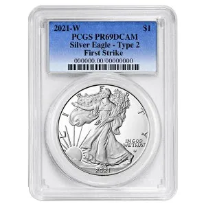 2021-W プルーフ $1 タイプ2 アメリカンシルバーイーグル PCGS PR69DCAM FS ブルーラベル