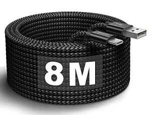USB Type C/タイプC ケーブル【超長い 8m】 CLEEFUN USB A to USB C ケーブル QC3.0対応 USB2.0 データ転送 コード タイプc 高耐久ナイロン編み たいぷ C ケーブル ... 黒