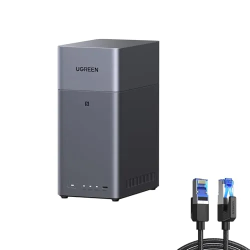 UGREEN NASync DH2300 2ベイNASバンドル、2M メッシュLANケーブル カテゴリー8付属 、 デスクトップNAS NFCワンタッチ接続?? 4K動画再生を支持 最大64TBのストレージ 4GB RAM オンボード メモリ搭載 バックア