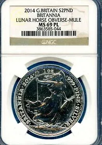 2014 NGC GB ブリタニア 2ポンド MS69 PL 1オンス シルバー ルナ ホース オブビュー ミュール MS-69 PL
