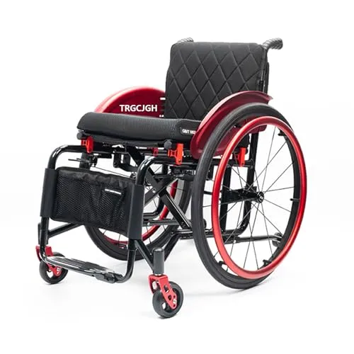 TRGCJGH 自走用スポーツ車いす、軽量 折りたたみ式アルミ車椅子、外出用 旅行用、転倒防止 折り畳み式車椅子 (16.5" Seat Width,Red)