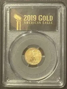 2019年 アメリカンイーグル 5ドルゴールド PCGS MS70 FDOI : BU GEM コイン 1/10オンス 地金 : 10485