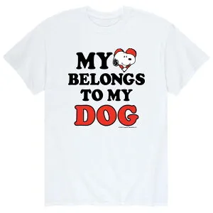 アニメキャラクター メンズ トップス Tシャツ Licensed Character Men's Peanuts Heart Belongs Dog Tee White ホワイト