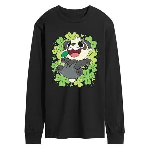 アニメキャラクター メンズ トップス Tシャツ グラフィック Licensed Character Men's Pok mon Pancham Clovers Collage Long Sleeve Graphic Tee Black ブラック