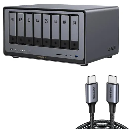 UGREEN NASync DXP8800 Plus 8ベイNASバンドル、1M USB Type C ケーブル付属 、Intel i5 1235u 10コアCPU、8GB DDR5 RAM、内蔵128G SSD、2 * 10GbE、2 * M.2 NVM