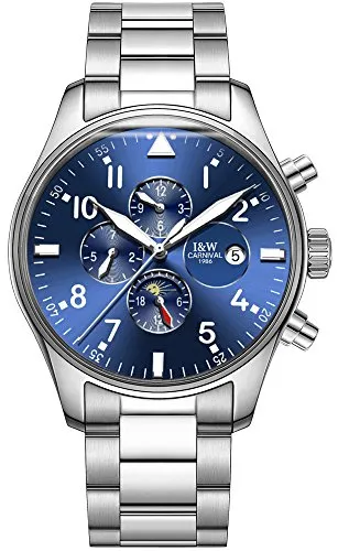 CARNIVAL Iw Series Men's Automatic Mechanical Watch Luminous Analog Calendar Leather Band (Blue)