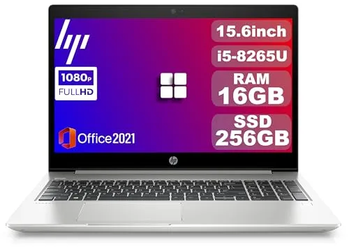 【整備済み品】 HP ノートパソコン ProBook 450 G6/15.6型/Win 11/MS Office 2021/第8世代Core i5-8265U/16GB/SSD 256GB/無線WIFI/USB 3.1/Type-C/指紋認証/カメラ/テン