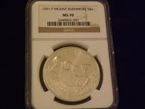 1991-P $1 ラシュモア山 NGC MS 70