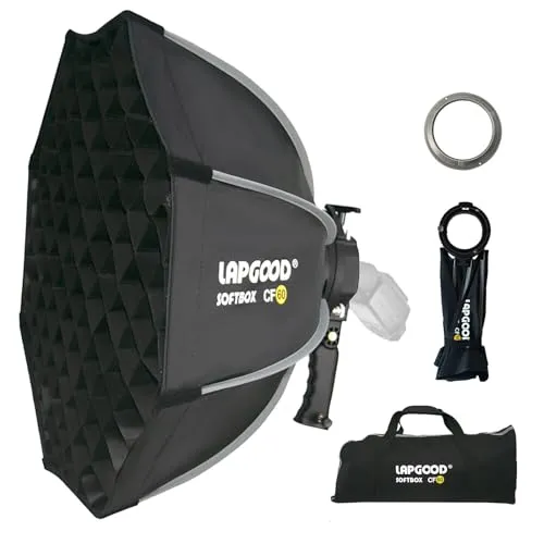 ソフトボックス八角形60 cm、S型スタンド付きハンドヘルド折りたたみソフトボックス、ハニカムメッシュ、Bowensスタンド対応V850II V850III V 860II-C/N/S/F、V860III-C/N/S/F/O、TT685II-C/N/F/O