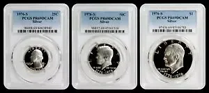 1976-S 25C、50C、$1 アイク シルバー バイセンテニアル セット PCGS PR69DCAM - 3 コイン!