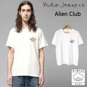 Nudie Jeans ヌーディージーンズ Roy T-Shirt Alien Club オーガニックコットン 綿100％ 顔料染め ピグメント加工 ストーンウォッシュ加工 古着感 丈夫 ワンポイント プリント 人気 おすすめ おしゃれ