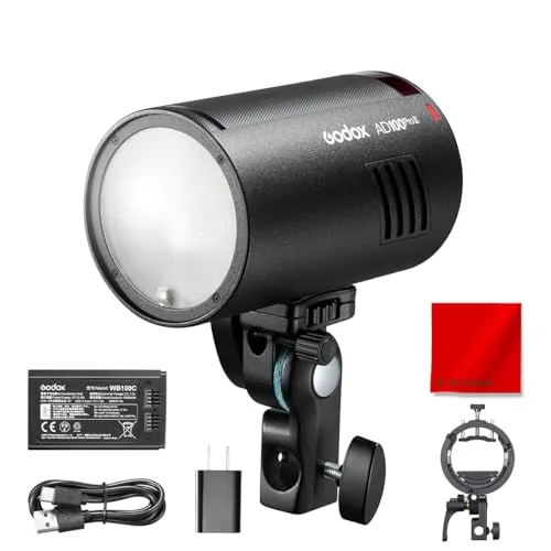 【日本人運営の正規代理店】Godox AD100ProII 100Ws ラウンドヘッドモノライト フル発光490回 16カラーGR表示 2WLEDモデリングランプ TTL 1/8000s HSS 2.4G フラッシュ ストロボ ライト カラースクリーン (