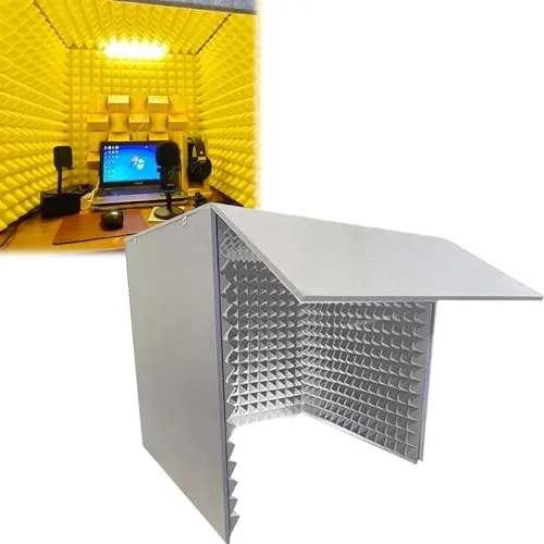 簡易防音室 1人用・防音シート・防音ブース・防音ボックス 80x80x80cm 吸音パネル、集中 ブース パーテーション 防音マスク 簡易防音ルーム、マイク分離シールド 防音 吸音材 飛沫防止 LEDライト付き、録音室 持ち運びも簡単(Color:灰)