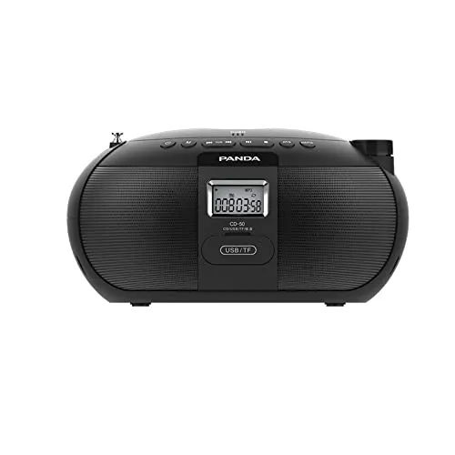 Portable Top Loading CD Boombox with AM/FM Stereo Radio in Black | CD-R/CD-RW/MP3/WMA Compatible | LCD Display | AUX Port Suppor
