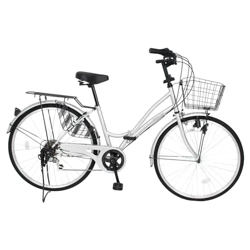 21Technology 折りたたみママチャリ (26インチ) 自転車 シティサイクル ママチャリ 折畳 6段ギヤ付き 街乗り 通勤 通学 MC266（ピュアシルバー）