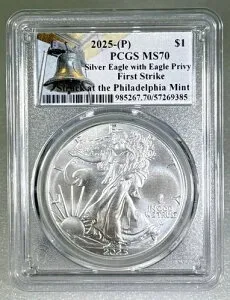 2025年 (P) 1ドル 1オンス シルバー イーグル イーグル プリビー PCGS MS70 ファーストストライク