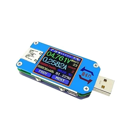 USB???流???， UM25 UM25C 電圧テスター USB 2.0 メーター Type-C 電流 USB パワーメーター 1.44 インチカラー LCD マルチメーター電圧メーター 能力テスト、(UM25C)