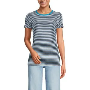 ランズエンド レディース トップス Tシャツ Women's Lands' End Women's Micro Rib Tee Blue Pear Stripe ブルー