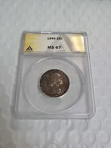 1956 25c シルバー ワシントン クォーター トーン ANACS MS 67 D457