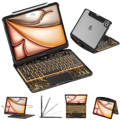 Sencela 2025新登場 iPad Air 13インチ（M3 2025 / M2 2024）対応 日本語配列キーボードケース マジックキーボード 360度回転式 遅延なし・高精度 バックライト・ペンホルダー搭載 iPad Pro 12.9インチ（第3