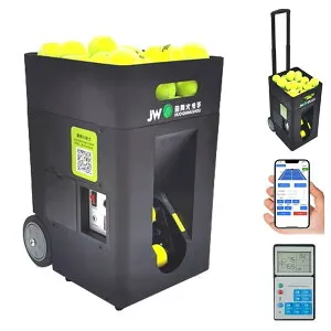 『ポイント6倍!4月限定!』テニス自動球出し機 ソフトテニス 練習器具 テニスサーブ練習機 リモコン付き app制御 取っ手付 車輪付き マルチ角度球出し ボール50個 速度50KM/H 一人練習用携帯用