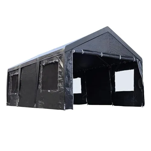 BTM テント カーポート 車庫テント ガレージ UPF50 UVカット 防雨 お祭り 倉庫 3.6×5.9×2.9m 軽自動車用 大型 駐車 スチール製 頑丈 仮設倉庫