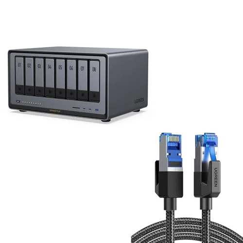 UGREEN NASync DXP8800 Plus 8ベイNASバンドル、2M メッシュLANケーブル カテゴリー8付属 、Intel i5 1235u 10コアCPU、8GB DDR5 RAM、内蔵128G SSD、2 * 10GbE、2 * M.2