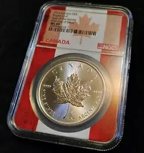 2023 カナダ S$5 メープル リーフ : ウサギ年 : 発行初日 : NGC MS 69