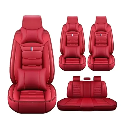 シートカバー と互換性のある トヨタ・マークX 130系（2代目）GRX130 GRX133 GRX135型 対応 車 シートカバー 皮革調 汎用 シートクッション 通気性 全囲い設計 前席 後席 5席セット 防塵 四季汎用 カー用品(赤,枕付き)