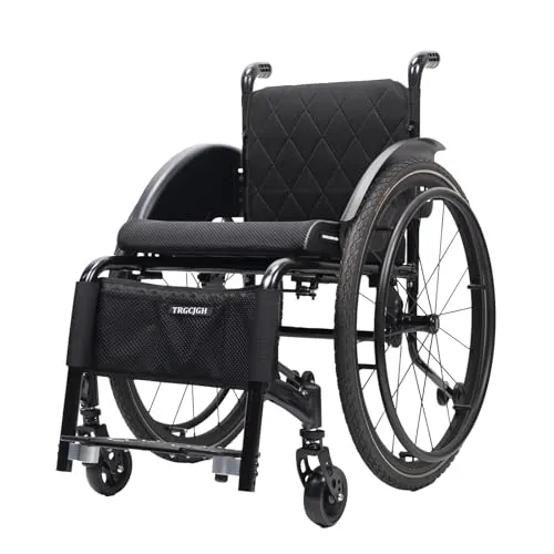 TRGCJGH 自走型 車いす コンパクト 軽量アルミ製 車椅子 全地形 外出用 障害者 大人用 簡易 車イス 手押し 転倒防止(A,17.7in Seat Width)