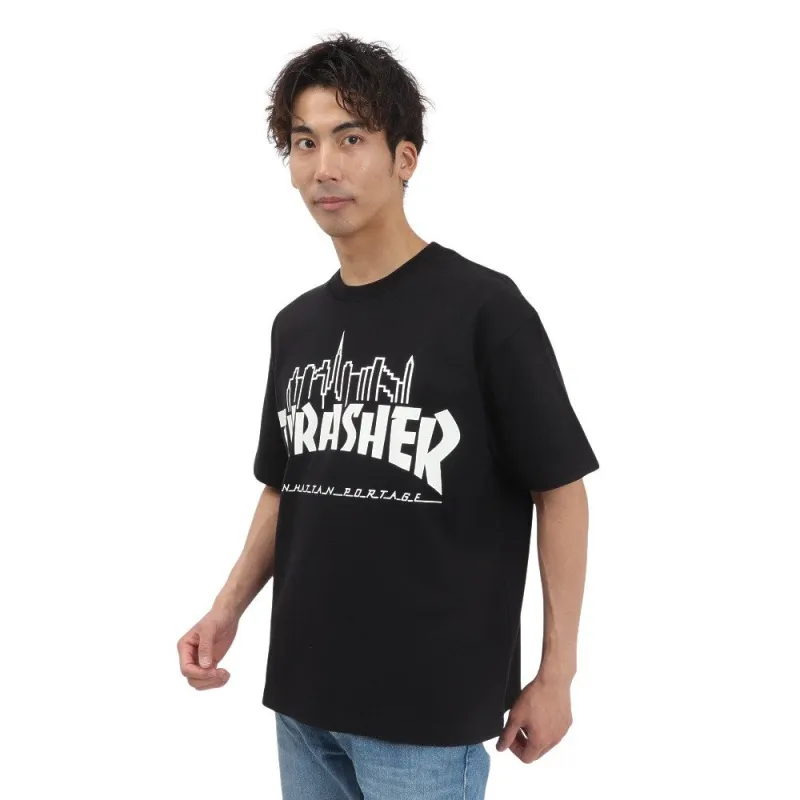 ManhattanPortage 半袖 プリントTシャツ THRASHER 25SS-MP-M614 BLACK Ｍ ブラック ウェア
