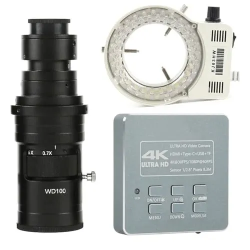 顕微鏡観察 IMX415 4K 1080P UHD HDMIタイプCビデオデジタル顕微鏡カメラ、Cマウント200倍レンズ、LEDライト付き