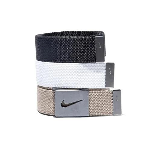 Nike Men's 3 Pack Golf Web Belt, White/Khaki/Black, One Size